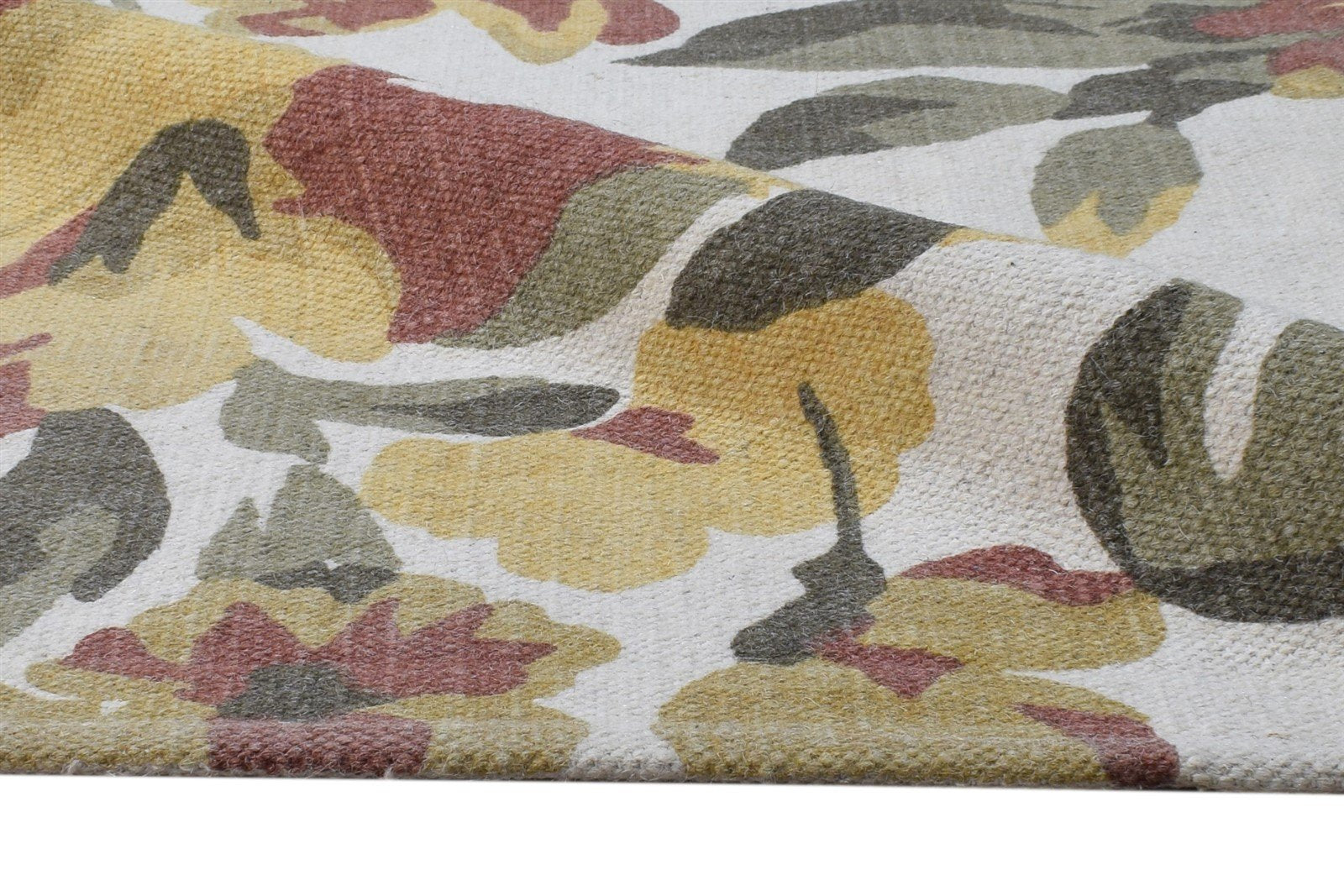 Wool Beige Rug 5' X 8' Modern Dhurrie European Floral Room Size Carpet 7865194774677