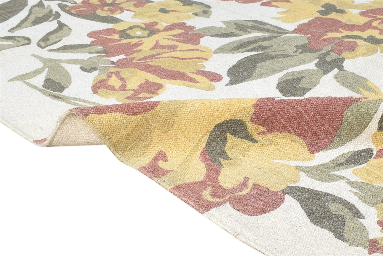Wool Beige Rug 5' X 8' Modern Dhurrie European Floral Room Size Carpet 7865194774677