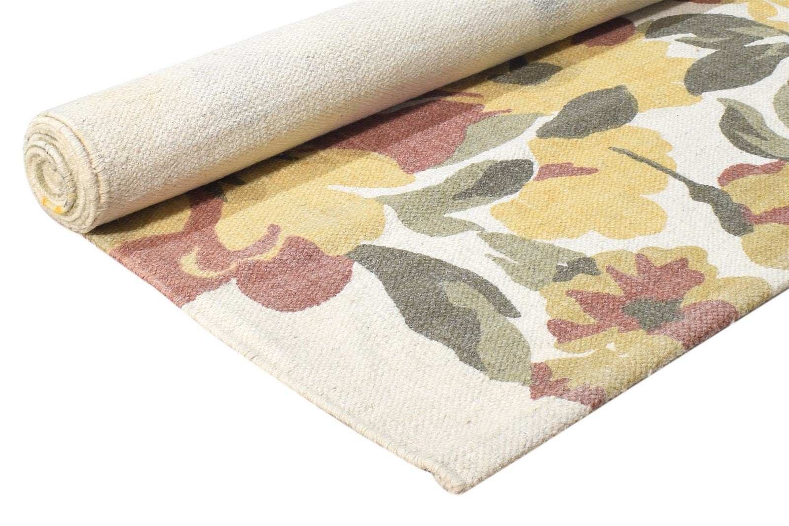Wool Beige Rug 5' X 8' Modern Dhurrie European Floral Room Size Carpet 7865194774677