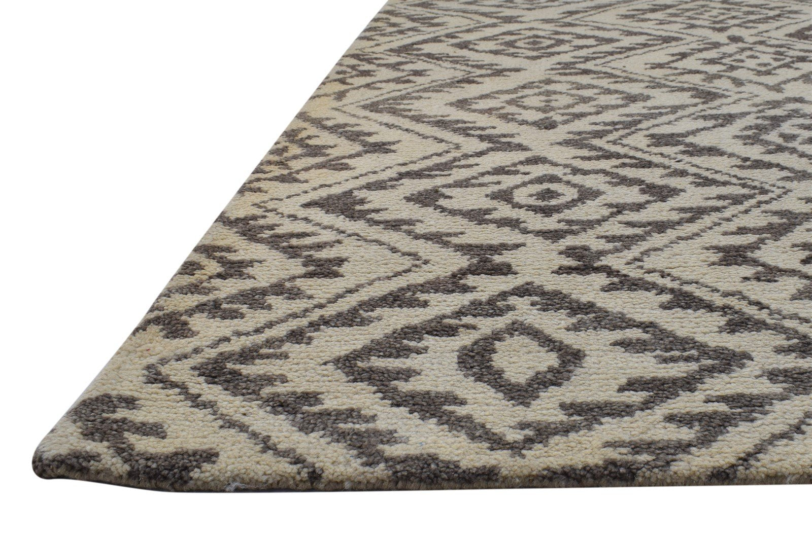 Wool Beige Rug 5' X 8' Modern Hand Knotted Moroccan Geometric Room Size Carpet 7864775049365