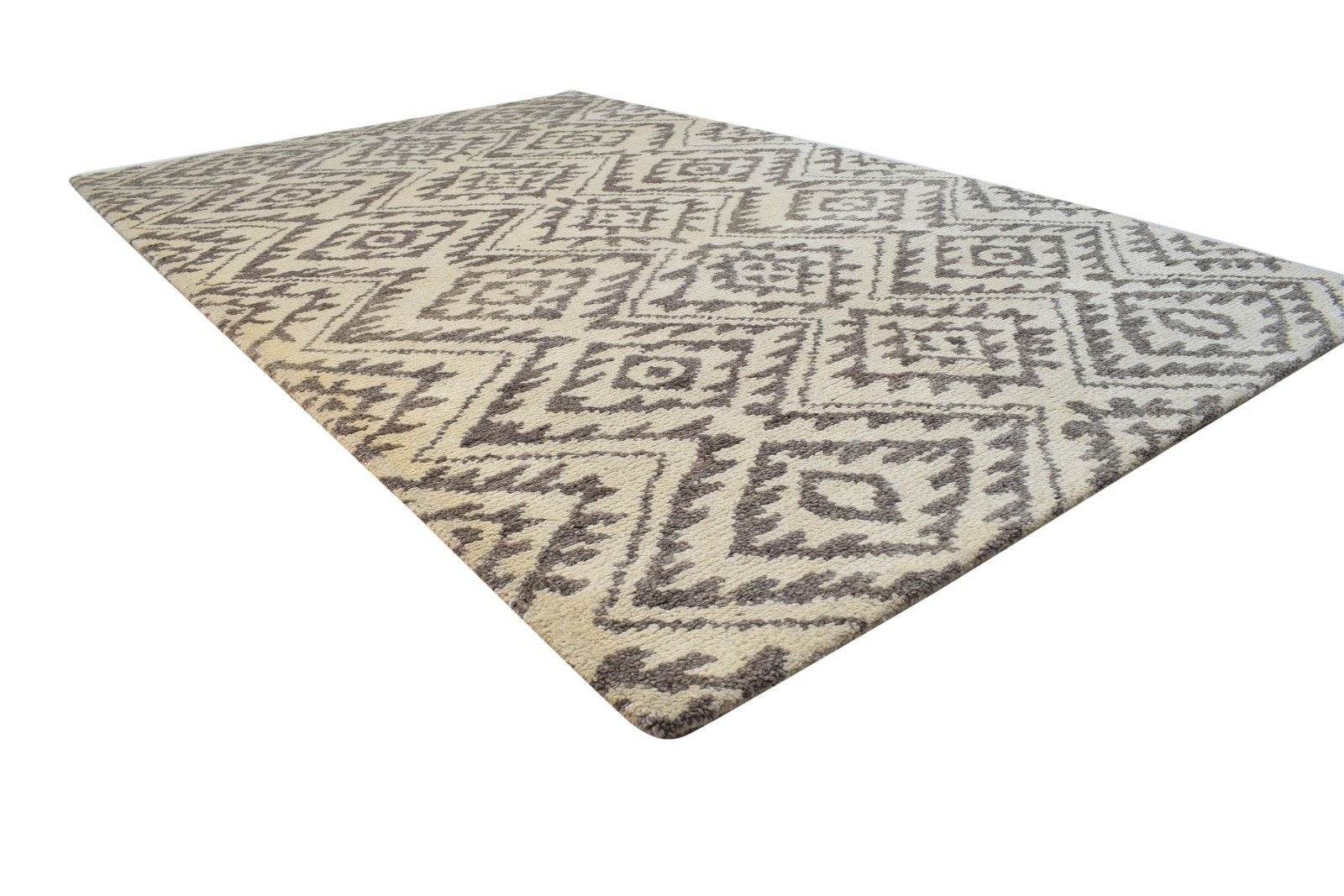 Wool Beige Rug 5' X 8' Modern Hand Knotted Moroccan Geometric Room Size Carpet 7864775049365