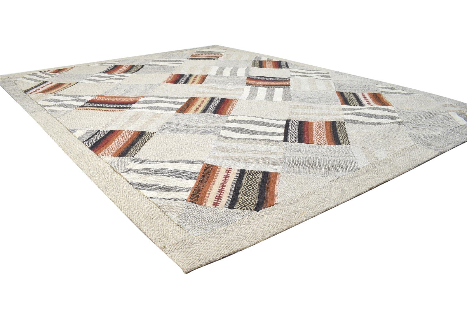 Wool Beige Rug 6' X 8' Modern Hand Tufted Scandinavian Geometric Large Carpet 7864112054421
