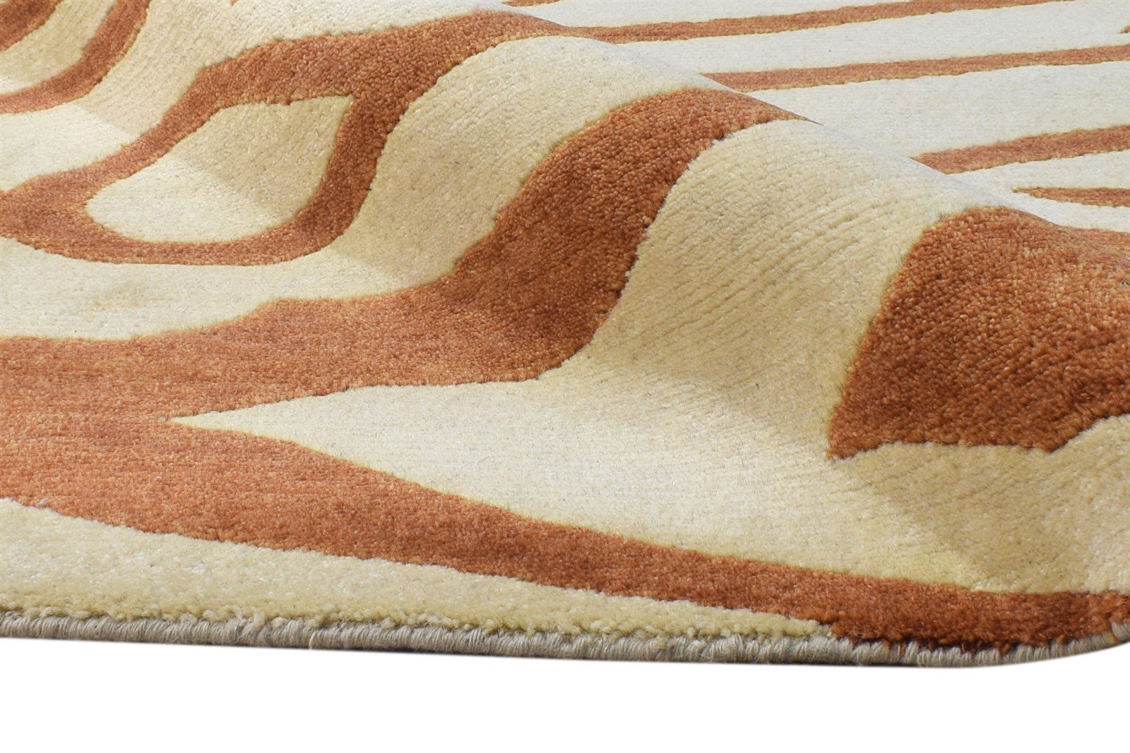 Wool Beige Rug 6' X 9' Modern Hand Knotted American Abstract Room Size Carpet 7865095127189