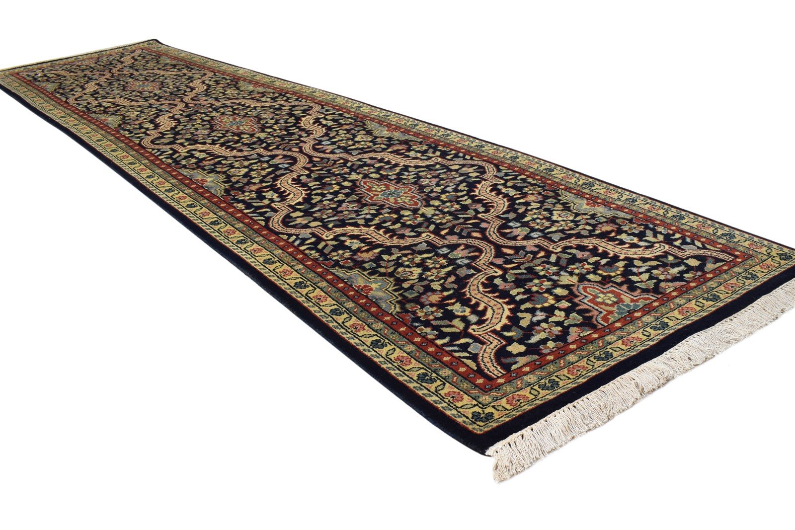Wool Black Rug 2'6 X 10' Persian Hand Knotted Kashan Oriental Small Runner 7864669339797