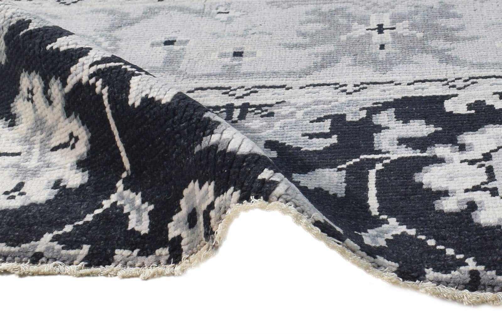 Wool Black Rug 2' X 2' Persian Hand Knotted Sarouk-Indian Oriental Small Carpet 7864925094037