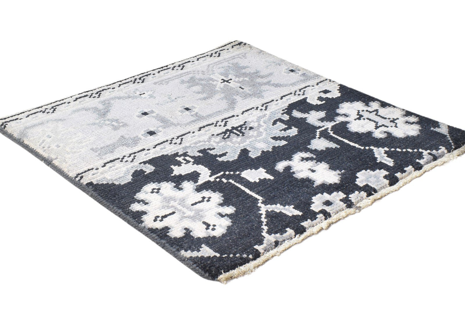 Wool Black Rug 2' X 2' Persian Hand Knotted Sarouk-Indian Oriental Small Carpet 7864925094037