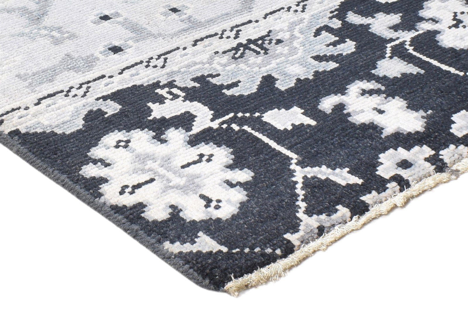 Wool Black Rug 2' X 2' Persian Hand Knotted Sarouk-Indian Oriental Small Carpet 7864925094037