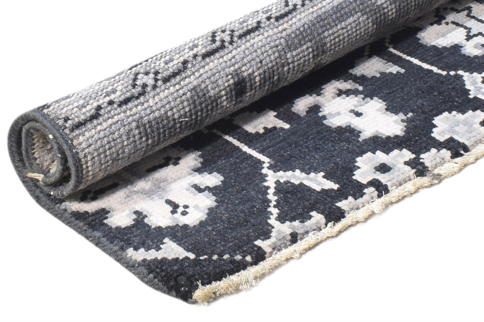 Wool Black Rug 2' X 2' Persian Hand Knotted Sarouk-Indian Oriental Small Carpet 7864925094037