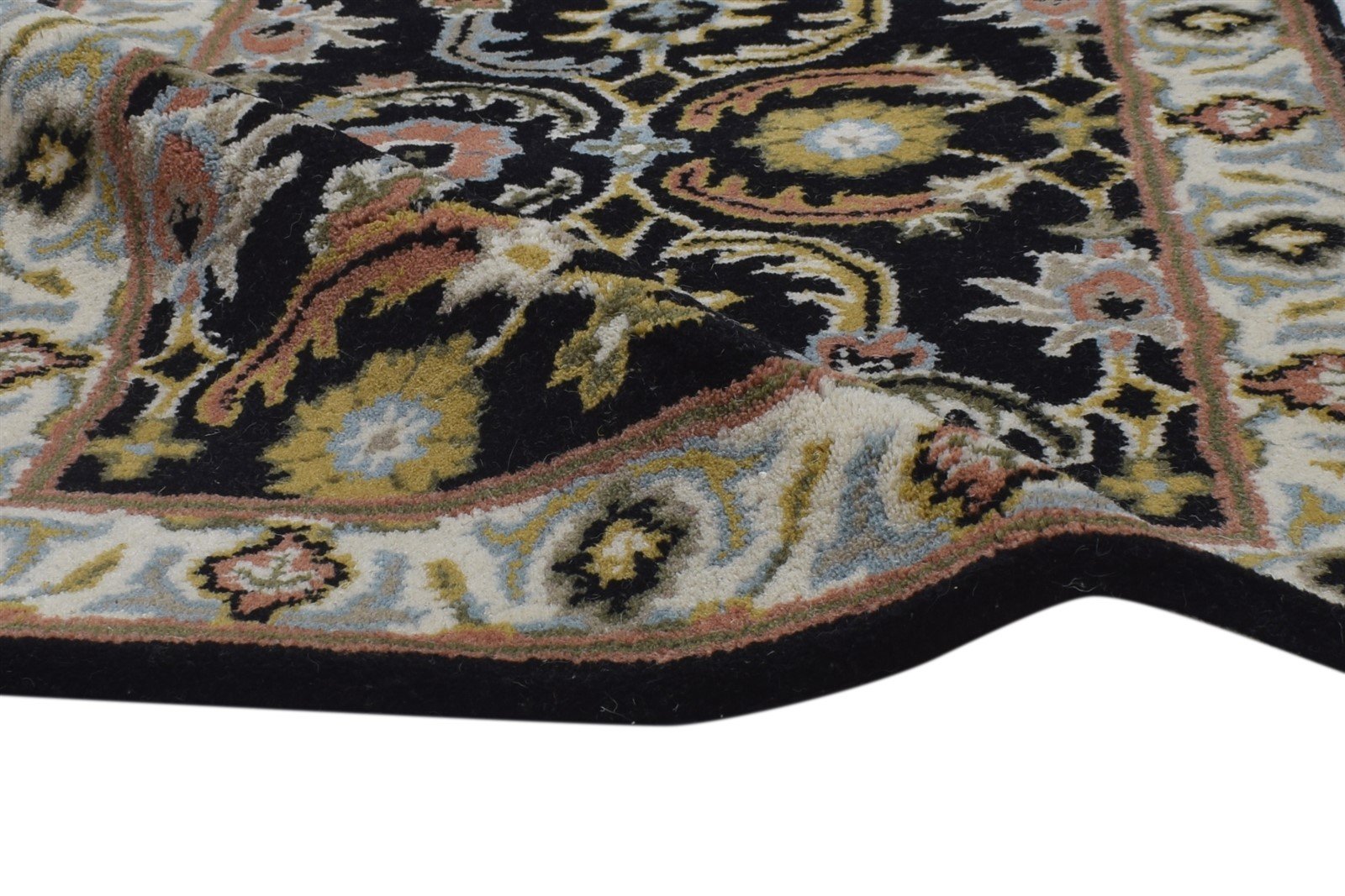 Wool Black Rug 2' X 8' Persien Hand Tufted Kashan Oriental Small Runner 7864851693717