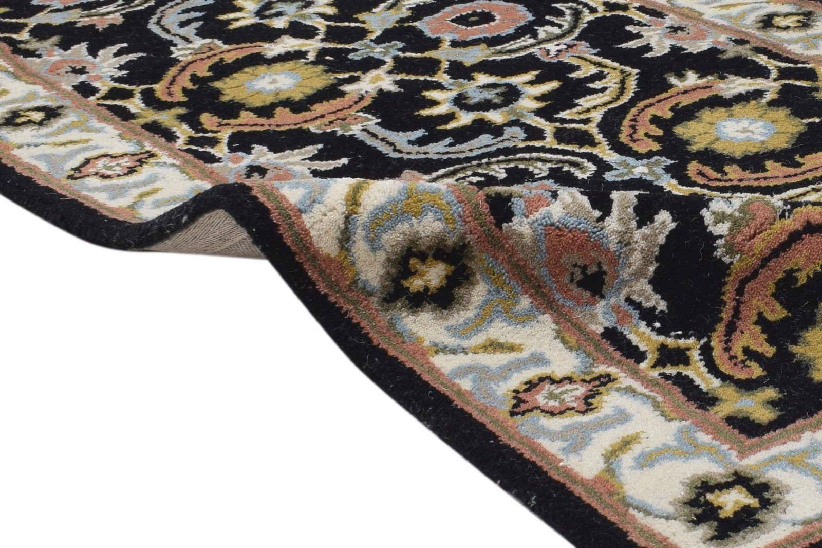 Wool Black Rug 2' X 8' Persien Hand Tufted Kashan Oriental Small Runner 7864851693717