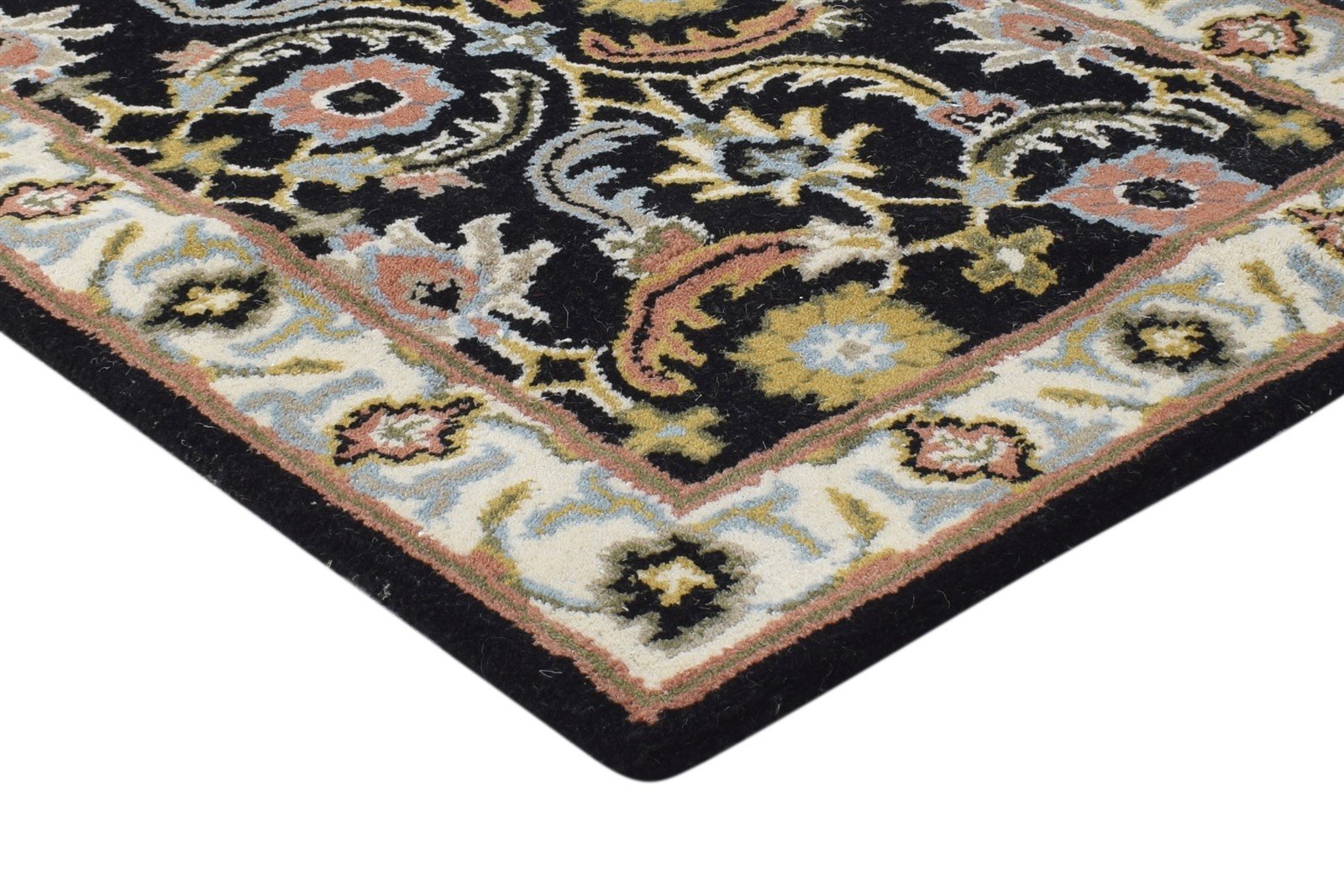 Wool Black Rug 2' X 8' Persien Hand Tufted Kashan Oriental Small Runner 7864851693717