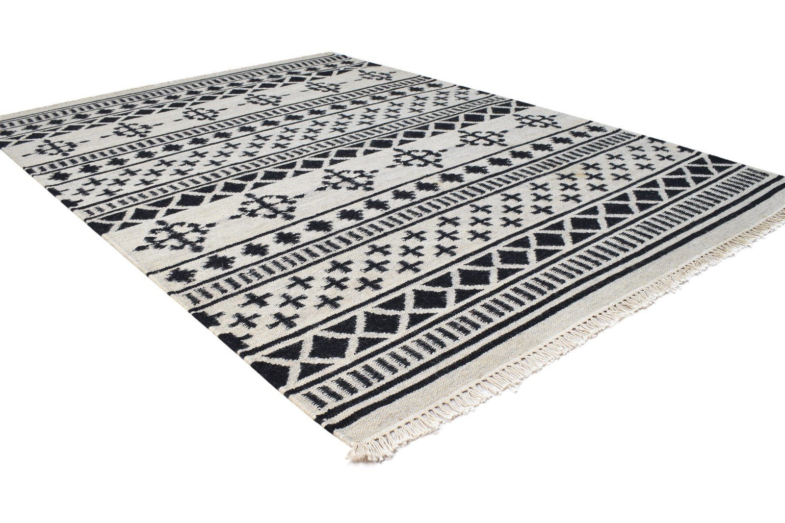 Wool Black Rug 4' X 6' Modern Dhurrie Scandinavian Tribal Room Size Carpet 7864987418773