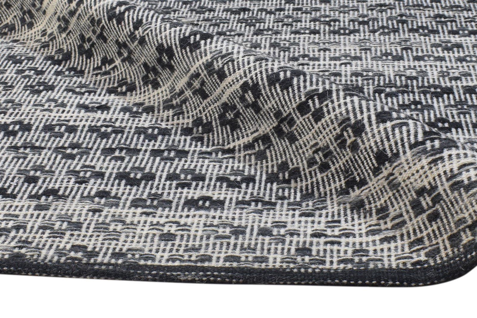 Wool Black Rug 5' X 7' Modern Dhurrie Scandinavian Nordic Room Size Carpet 7865030770837
