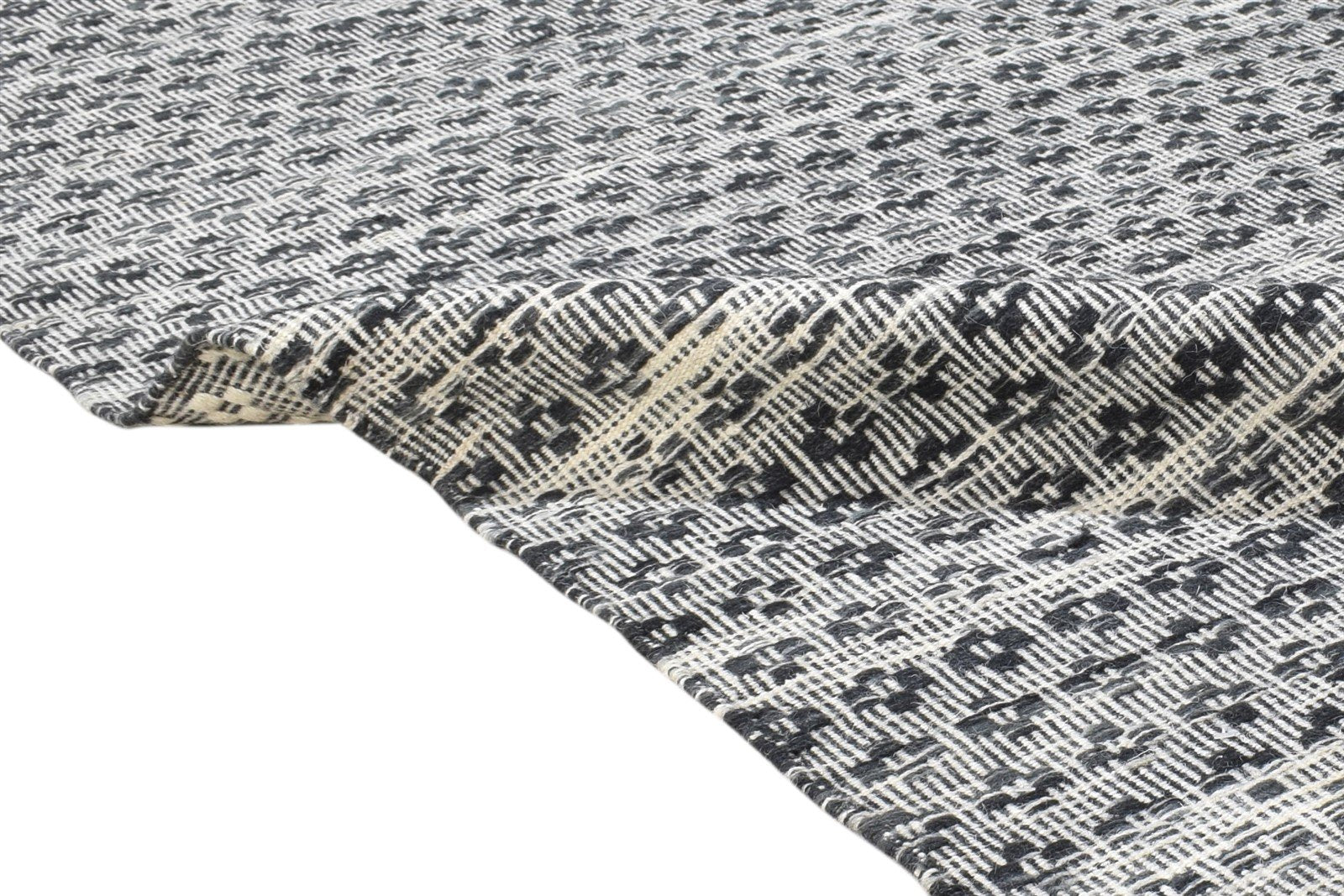 Wool Black Rug 5' X 7' Modern Dhurrie Scandinavian Nordic Room Size Carpet 7865030770837