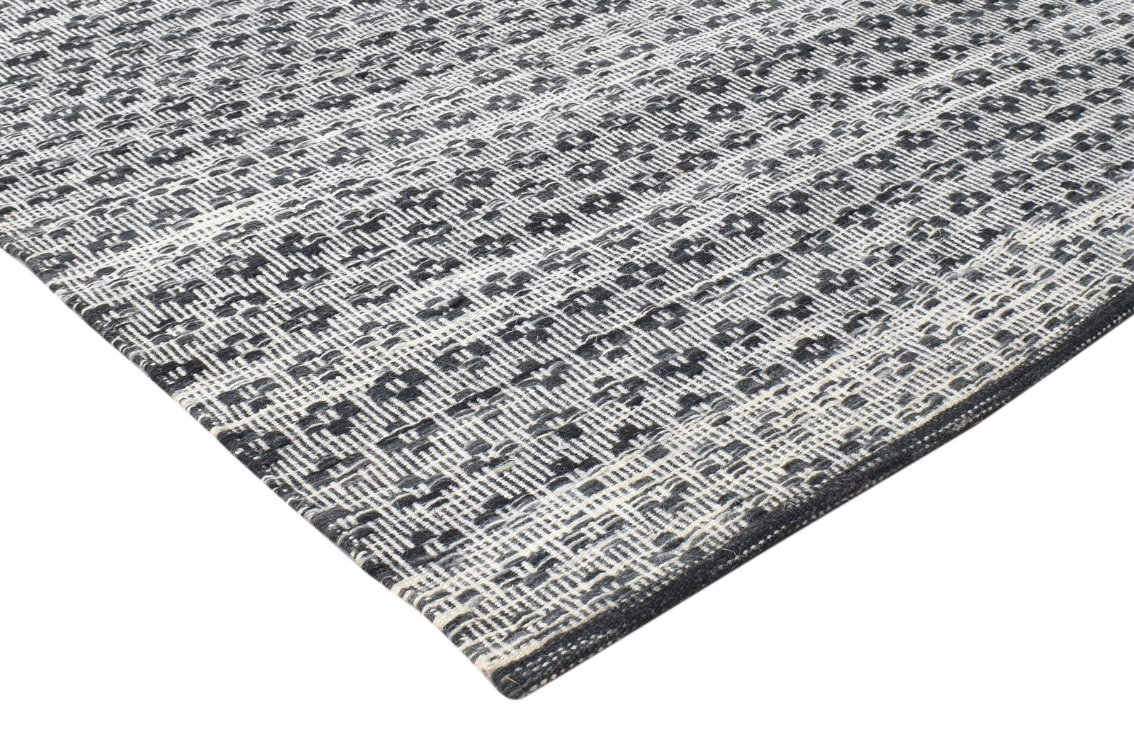 Wool Black Rug 5' X 7' Modern Dhurrie Scandinavian Nordic Room Size Carpet 7865030770837
