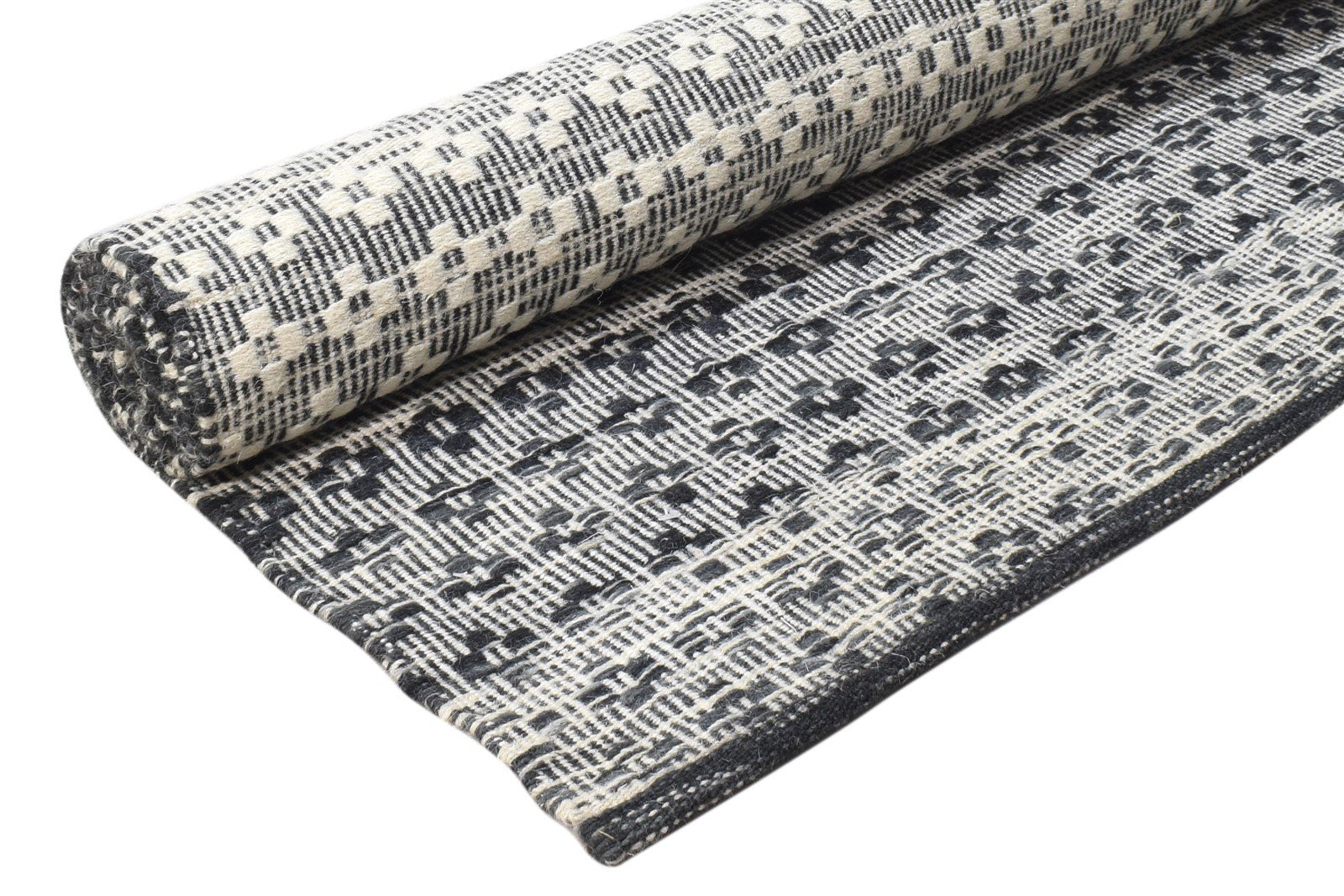 Wool Black Rug 5' X 7' Modern Dhurrie Scandinavian Nordic Room Size Carpet 7865030770837