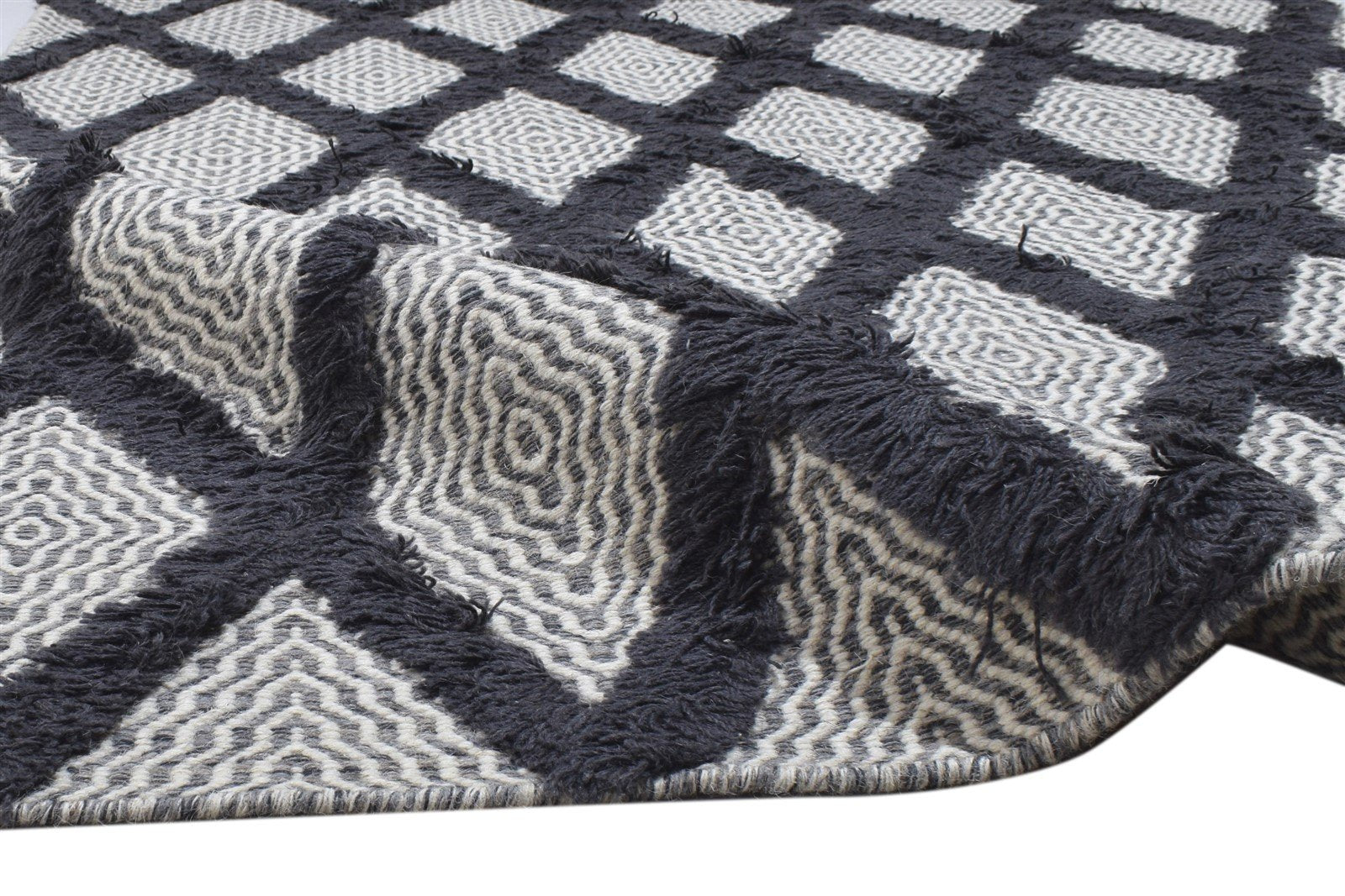 Wool Black Rug 5' X 8' Modern Dhurrie Moroccan Trellis Room Size Carpet 7864150982805