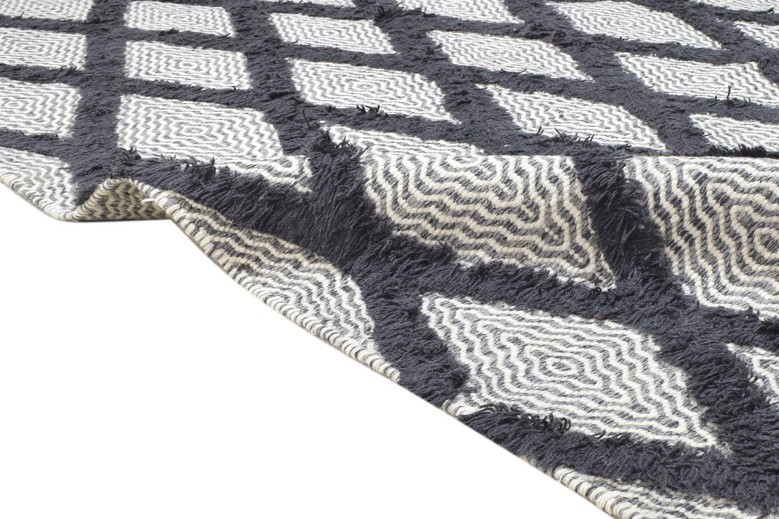 Wool Black Rug 5' X 8' Modern Dhurrie Moroccan Trellis Room Size Carpet 7864150982805