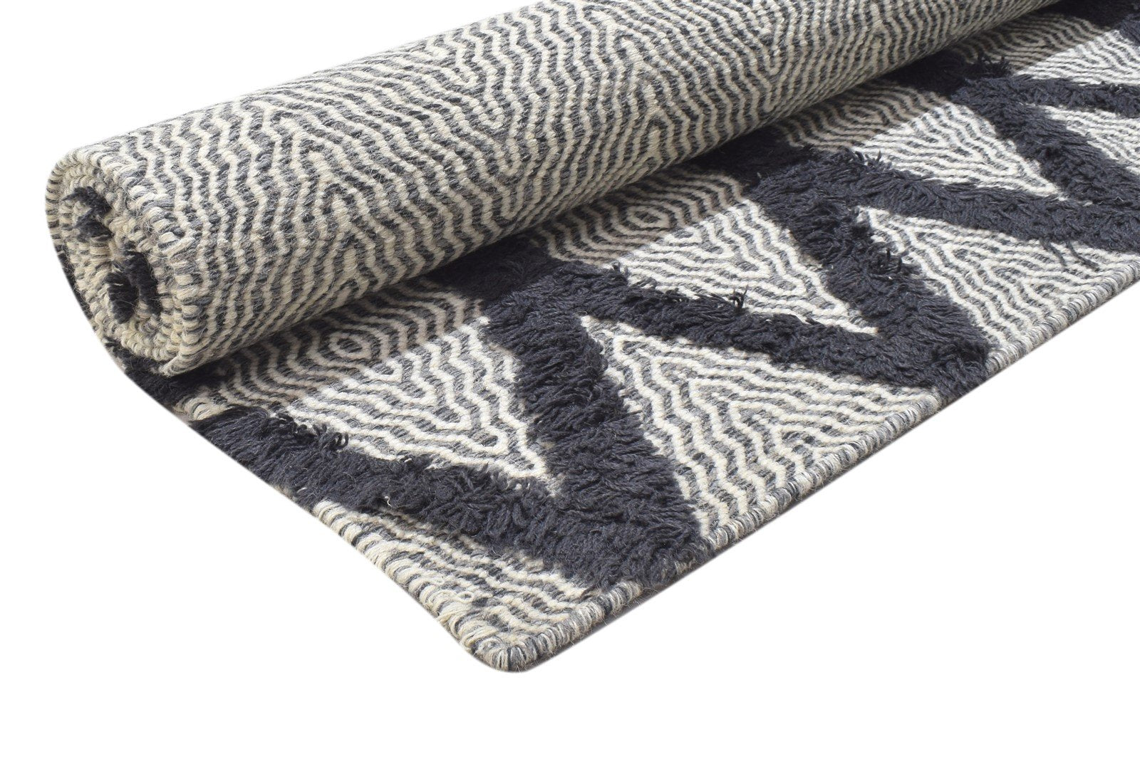 Wool Black Rug 5' X 8' Modern Dhurrie Moroccan Trellis Room Size Carpet 7864150982805
