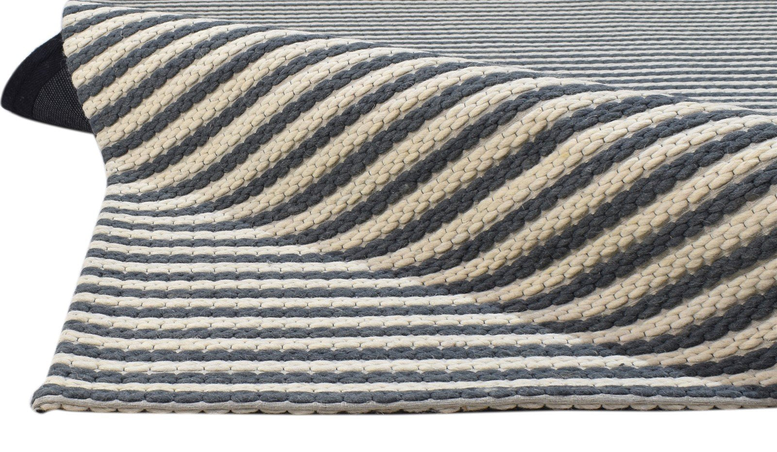 Wool Black Rug 5' X 8' Modern Hand Woven Scandinavian Striped Room Size Carpet 7860679245973