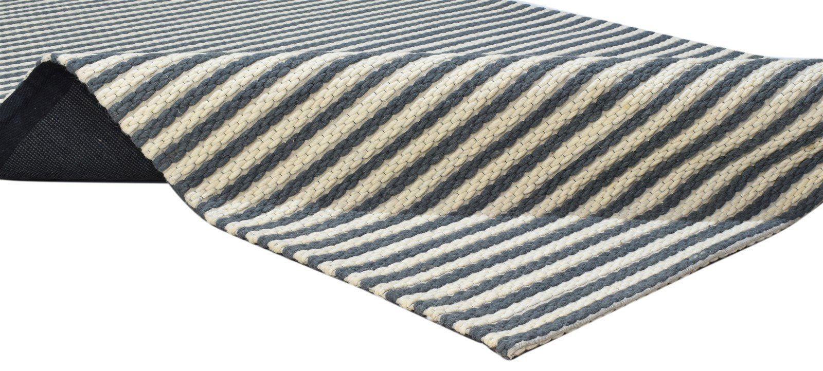 Wool Black Rug 5' X 8' Modern Hand Woven Scandinavian Striped Room Size Carpet 7860679245973