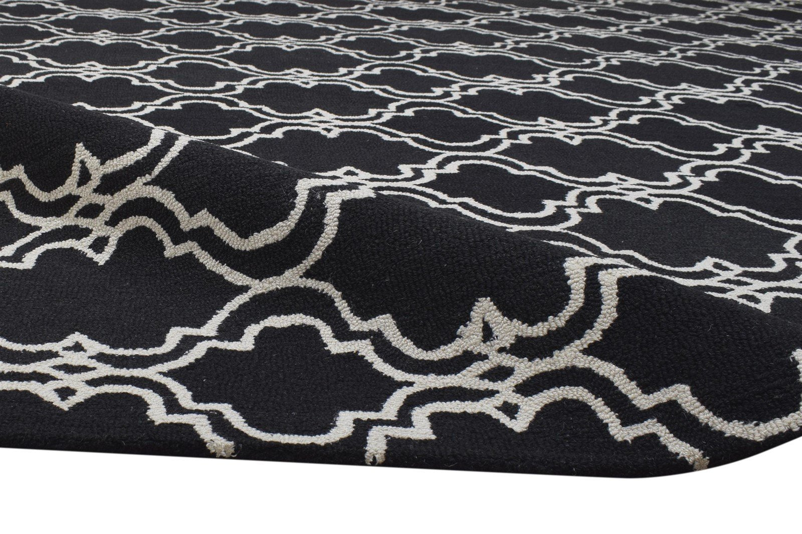 Wool Black Rug 8' X 10' Modern Hand Tufted Moroccan Trellis Large Carpet 7864305189013