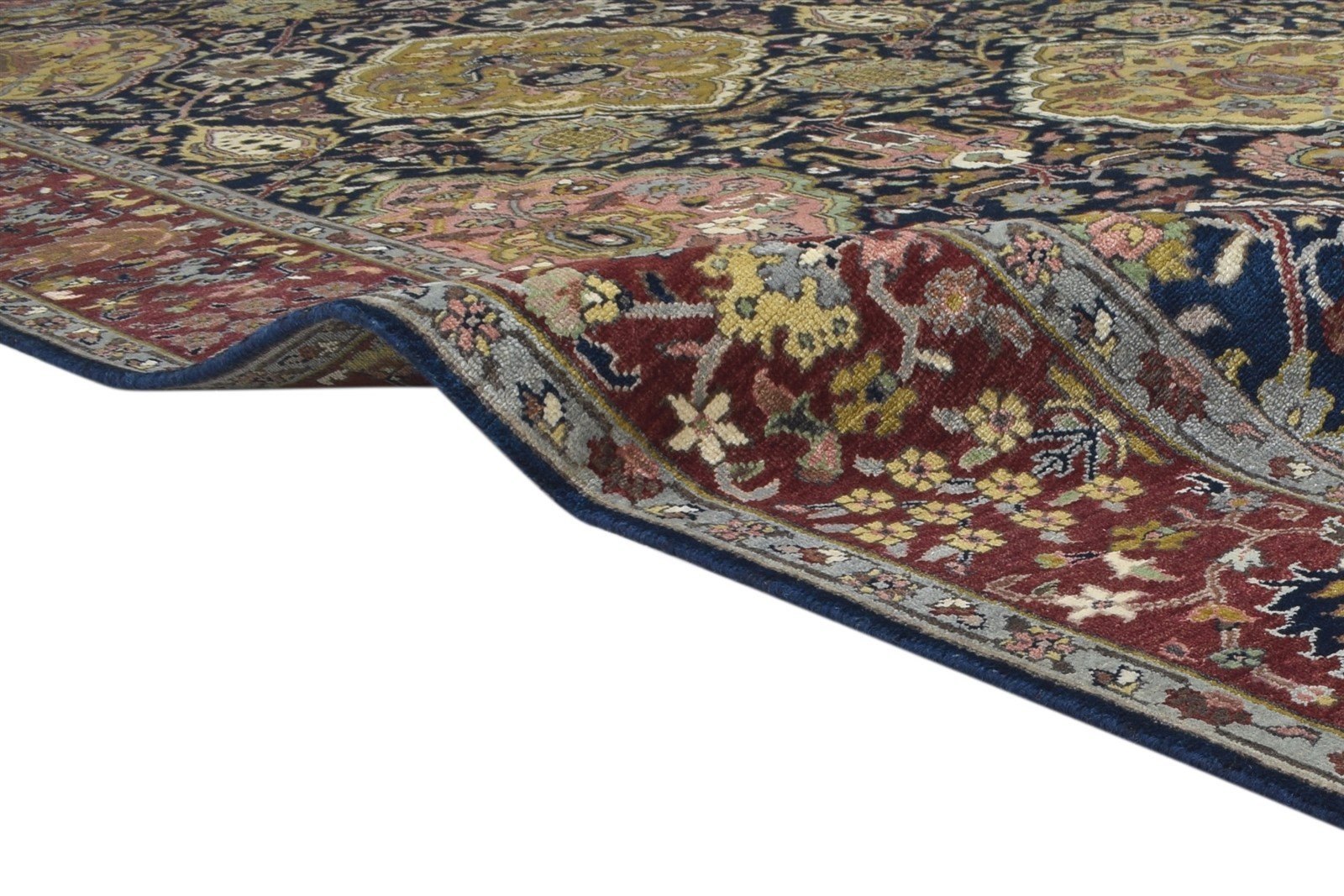 Wool Black Rug 9' X 12' Persian Hand Knotted Mughal Oriental Large Carpet 7864203051157