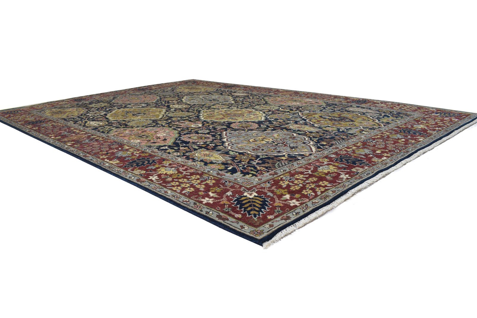 Wool Black Rug 9' X 12' Persian Hand Knotted Mughal Oriental Large Carpet 7864203051157