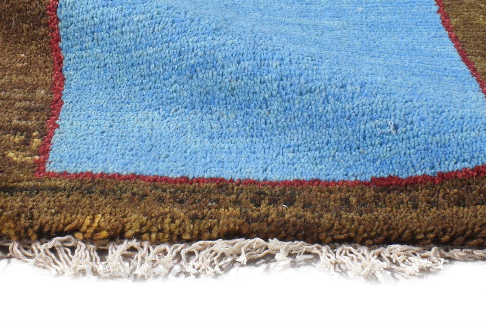Wool Blue Rug 1' X 2' Modern Hand Knotted Scandinavian Bordered Small Carpet 7865059836053
