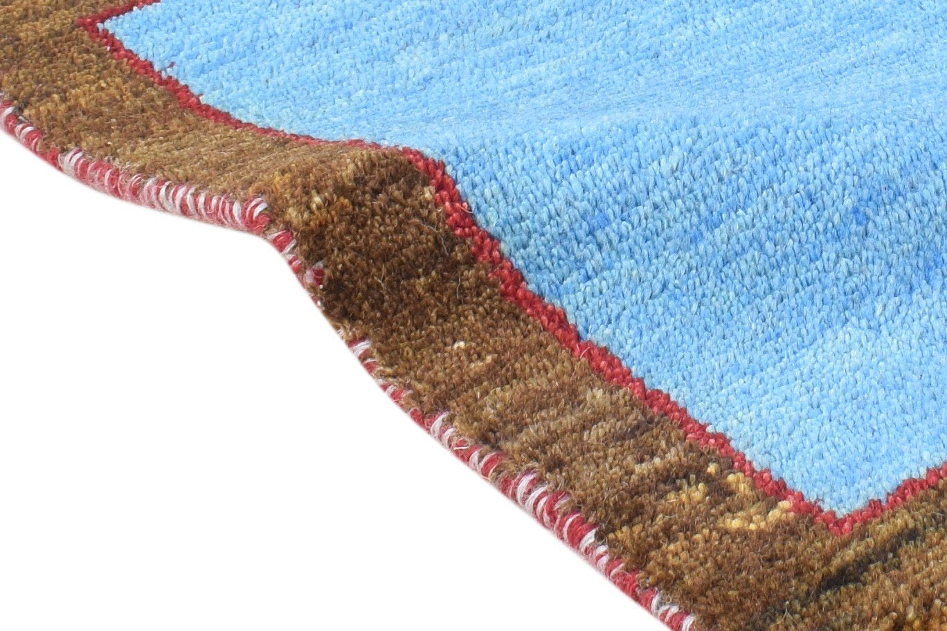 Wool Blue Rug 1' X 2' Modern Hand Knotted Scandinavian Bordered Small Carpet 7865059836053