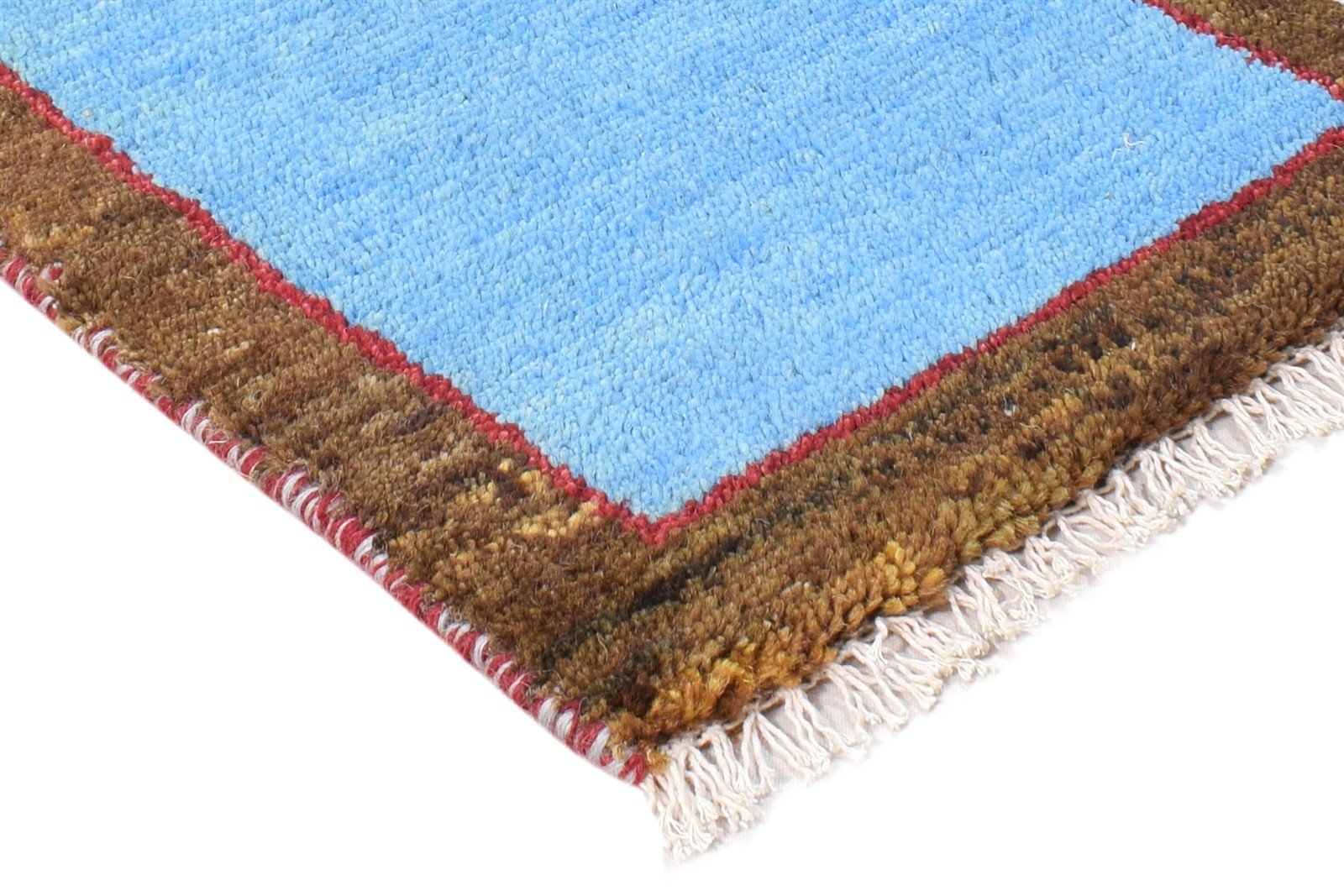 Wool Blue Rug 1' X 2' Modern Hand Knotted Scandinavian Bordered Small Carpet 7865059836053