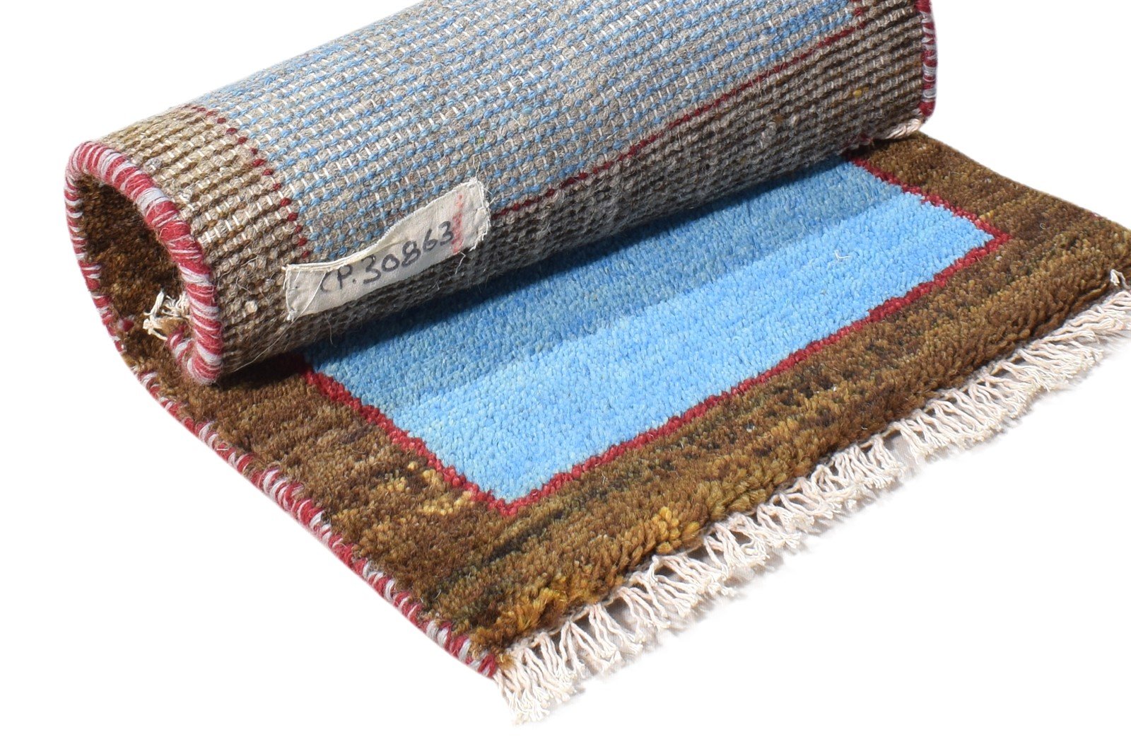 Wool Blue Rug 1' X 2' Modern Hand Knotted Scandinavian Bordered Small Carpet 7865059836053