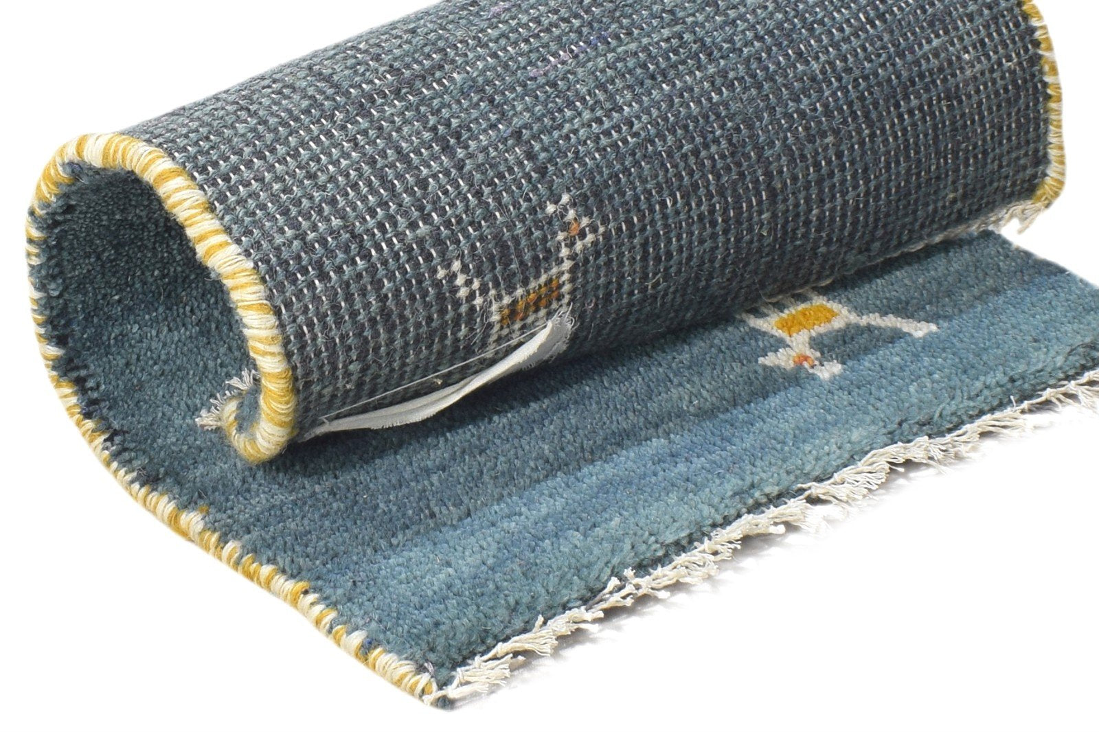 Wool Blue Rug 1' X 2' Tribal Hand Knotted Gabbeh Southwestern Small Carpet 7864498552981