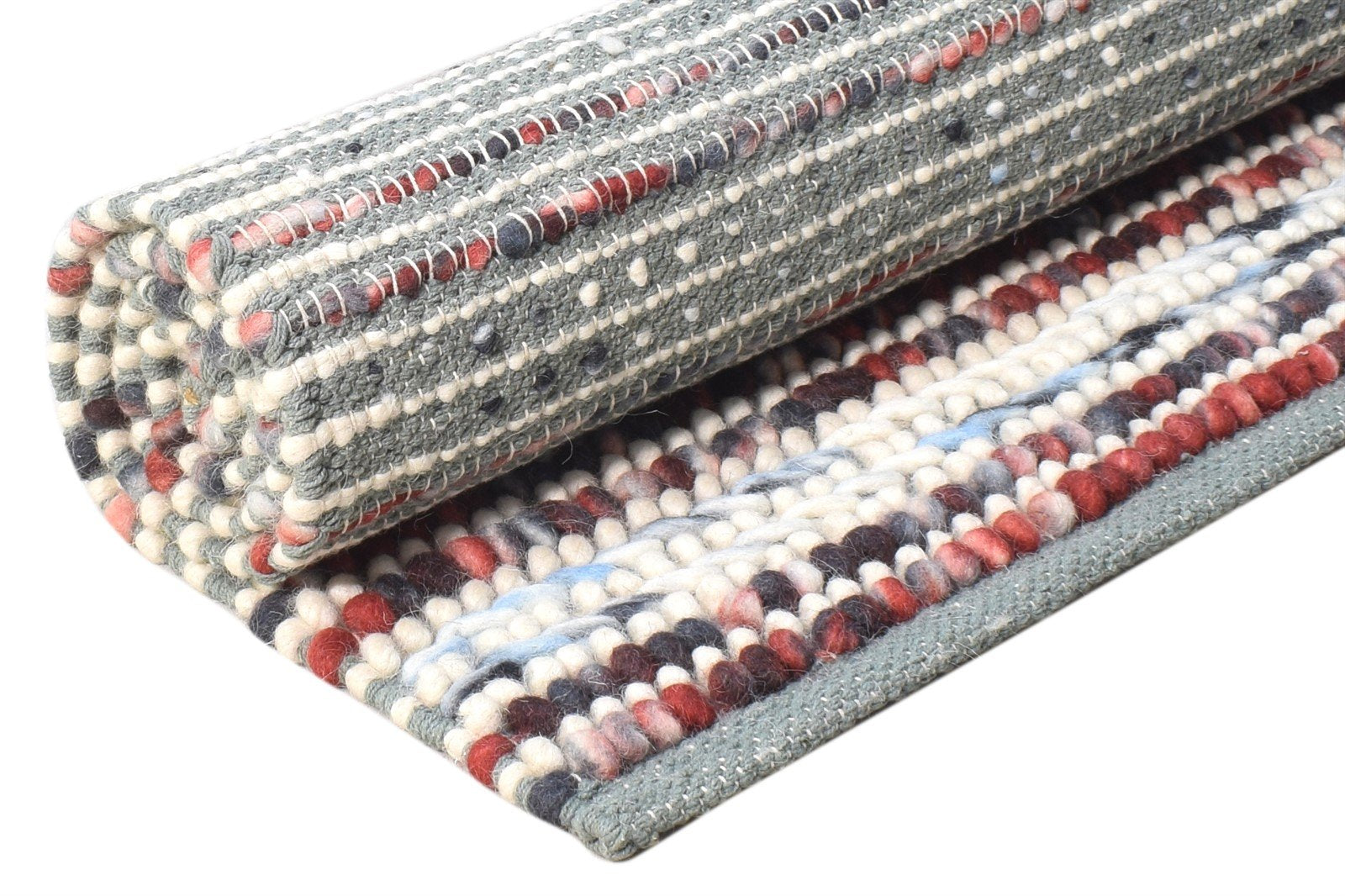 Chelsy Wool Blue Rug 2'6 X 5' Modern Hand Woven Bohemian Striped 7864932466837