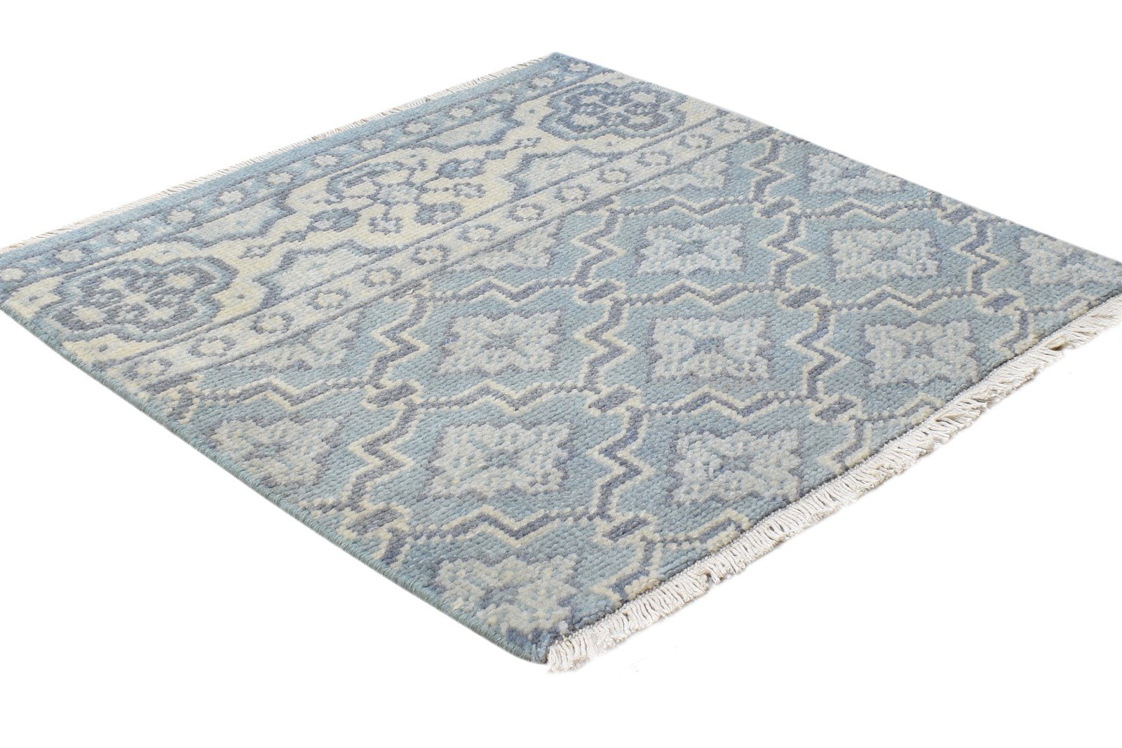 Wool Blue Rug 2' X 2' Modern Hand Knotted Moroccan Trellis Small Carpet 7865156206741