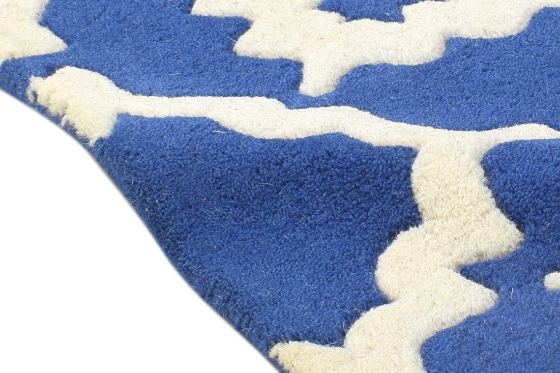 Wool Blue Rug 2' X 2' Modern Hand Tufted Moroccan Trellis Small Carpet 7864131485845