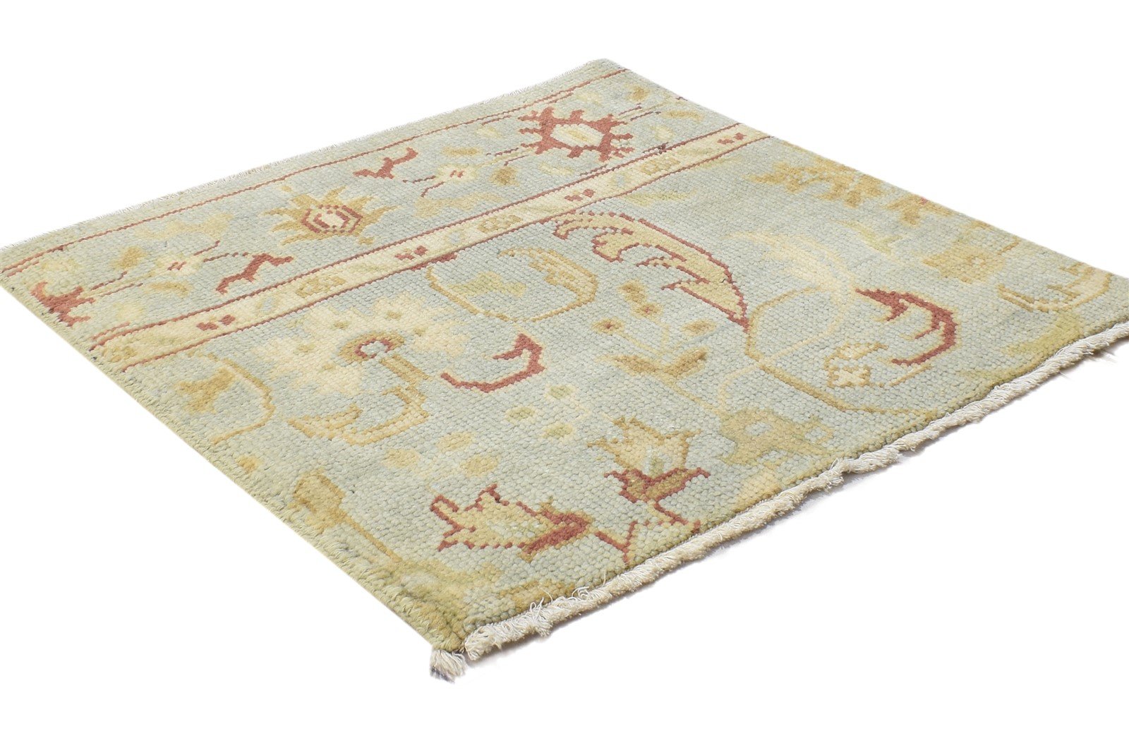 Wool Blue Rug 2' X 2' Persian Hand Knotted Oushak Oriental Small Carpet 7864847499413