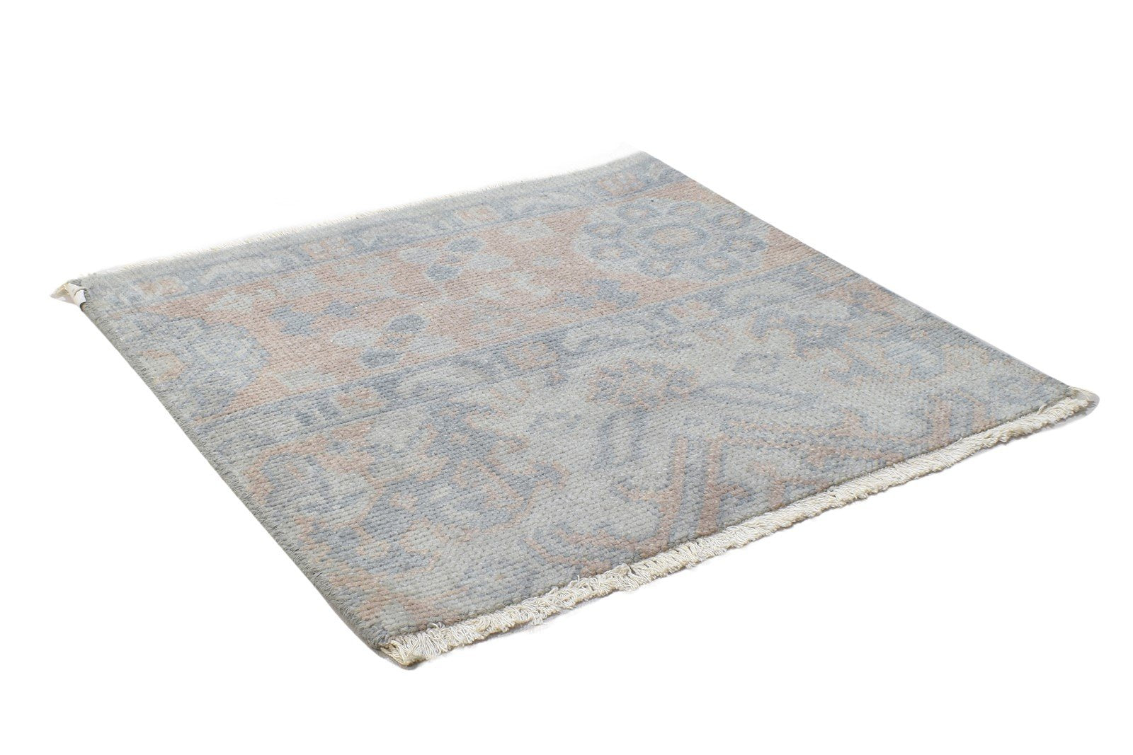 Wool Blue Rug 2' X 2' Persian Hand Knotted Oushak Oriental Small Carpet 7864120017045