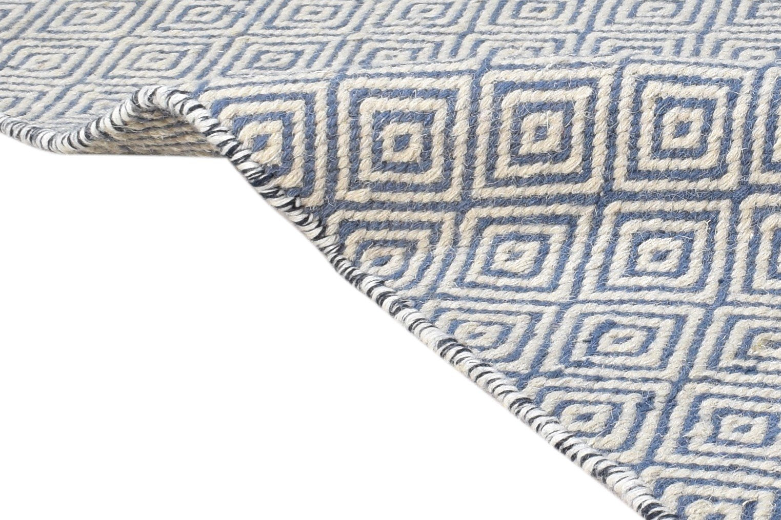 Wool Blue Rug 2' X 3' Modern Dhurrie Scandinavian Diamond Small Carpet 7865014976661