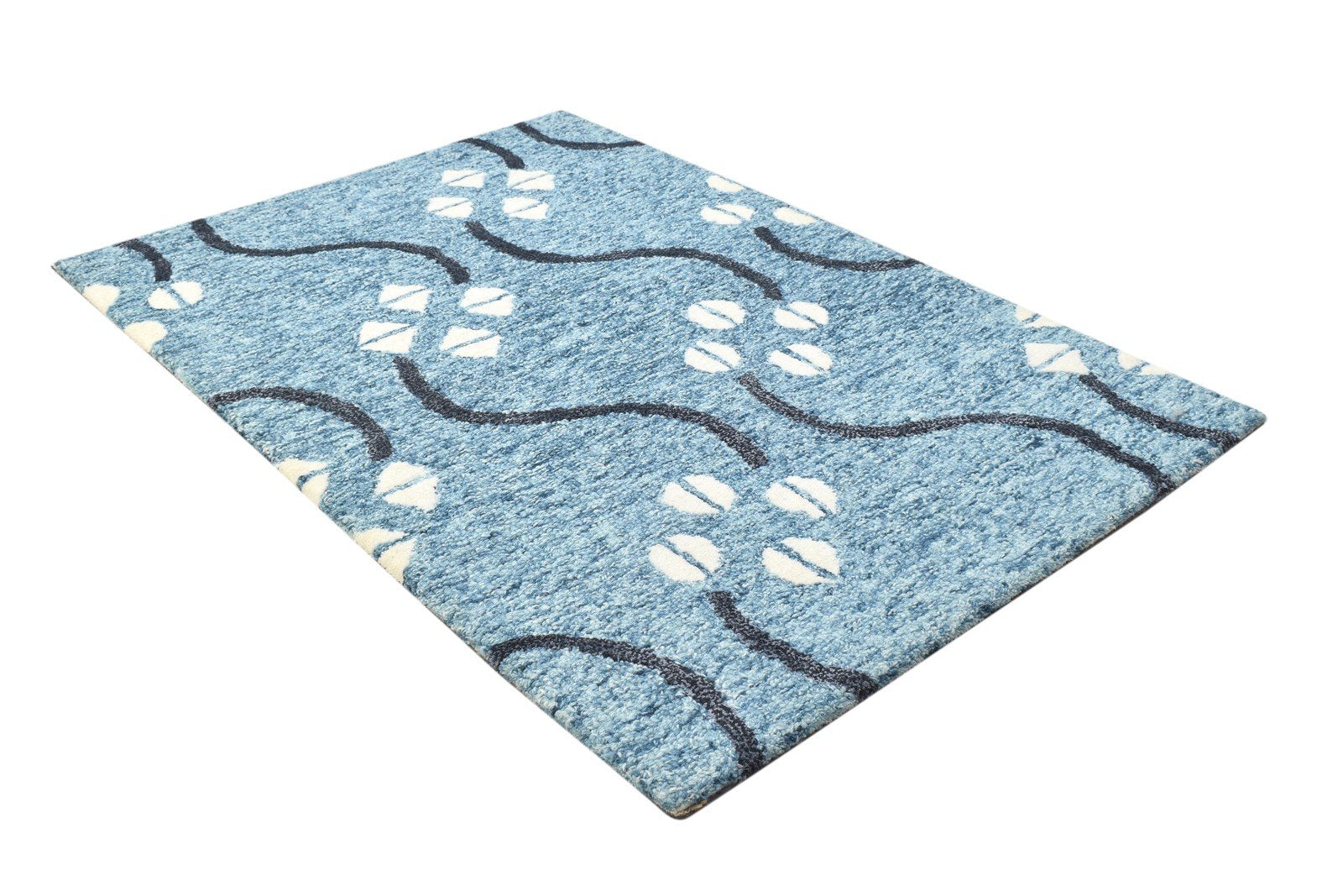 Wool Blue Rug 2' X 3' Modern Hand Tufted French Trellis Small Carpet 7864134041749