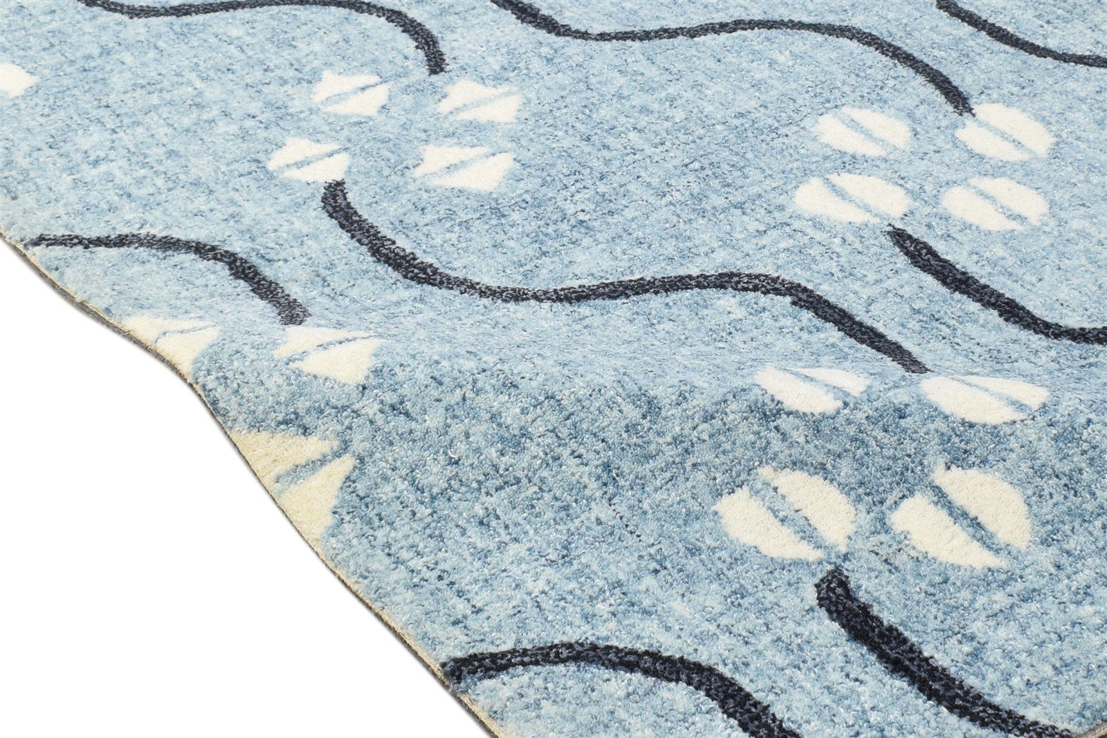 Wool Blue Rug 2' X 3' Modern Hand Tufted French Trellis Small Carpet 7864137744533