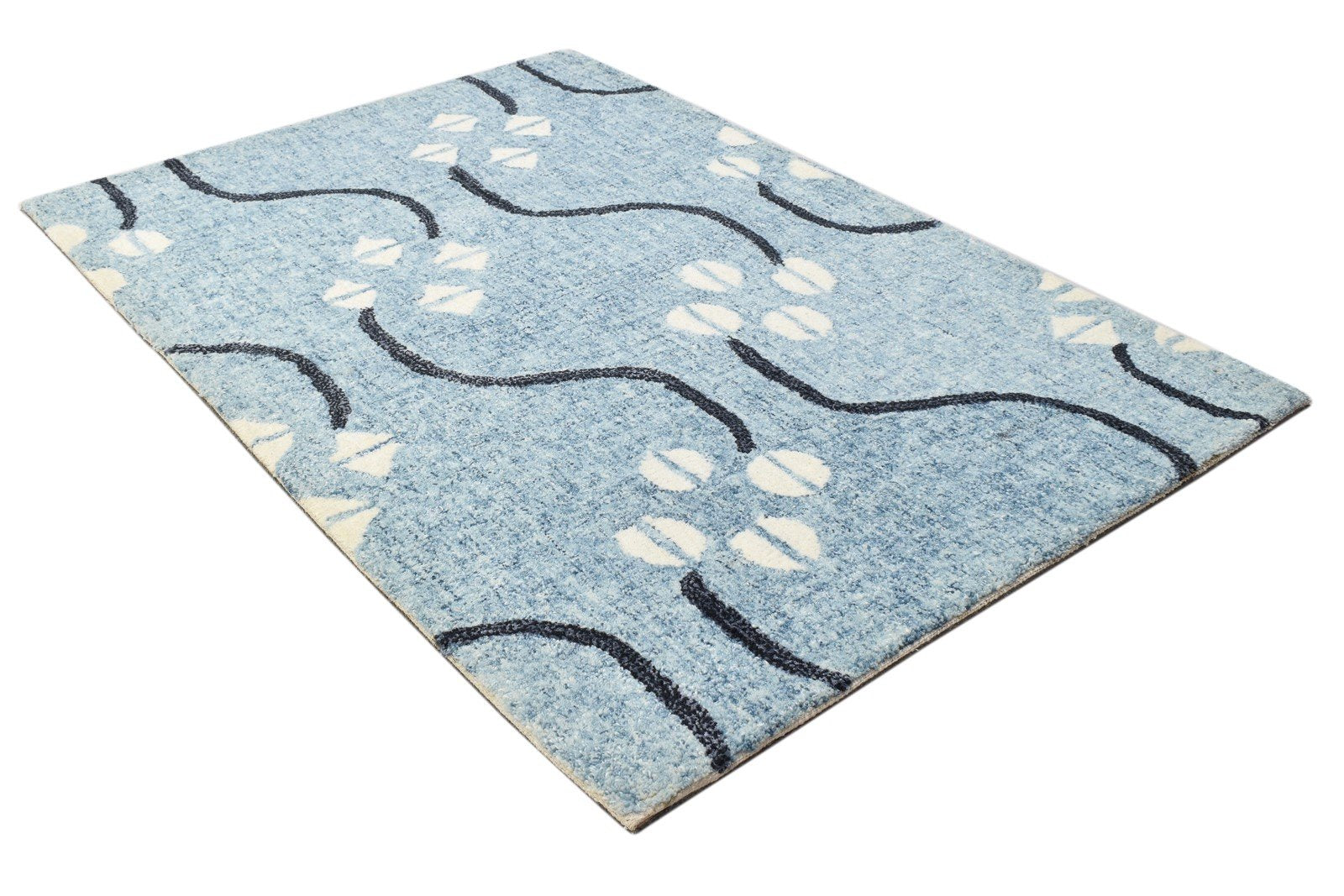Wool Blue Rug 2' X 3' Modern Hand Tufted French Trellis Small Carpet 7864137744533