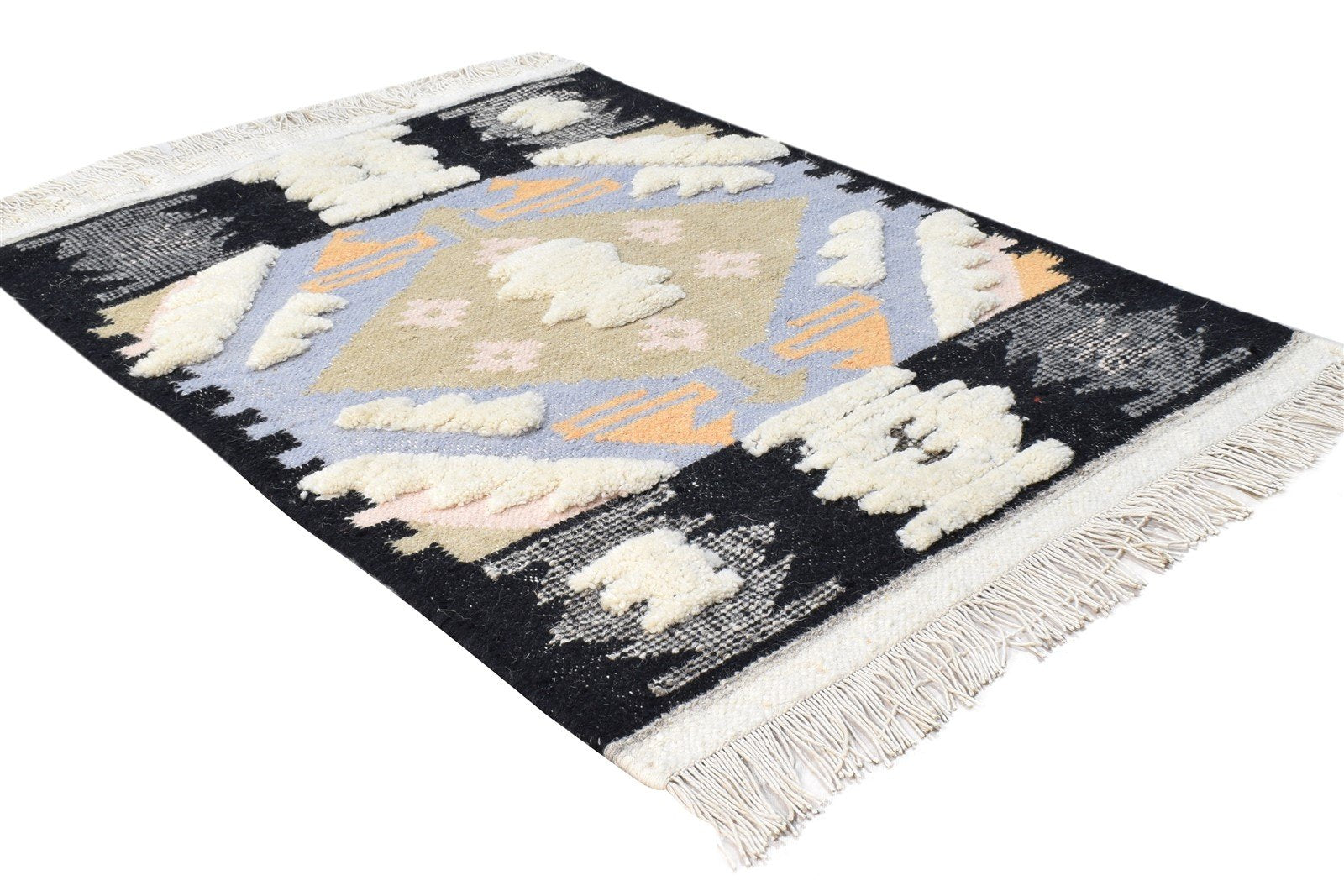 Wool Blue Rug 2' X 3' Southwestern Dhurrie American Tribal Small Carpet 7865081299093