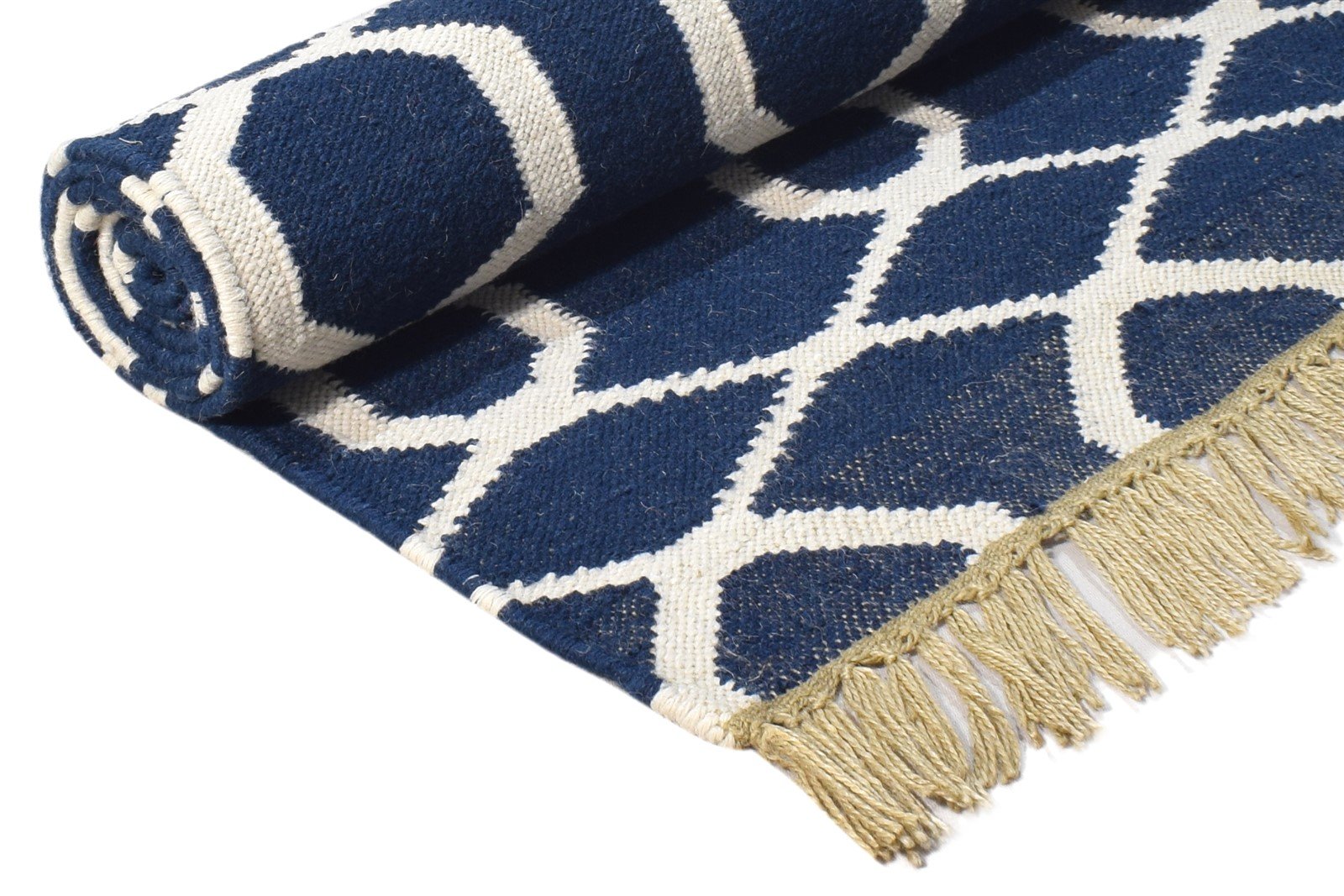 Wool Blue Rug 2' X 6' Modern Dhurrie Scandinavian Nordic Small Runner 7865198117013