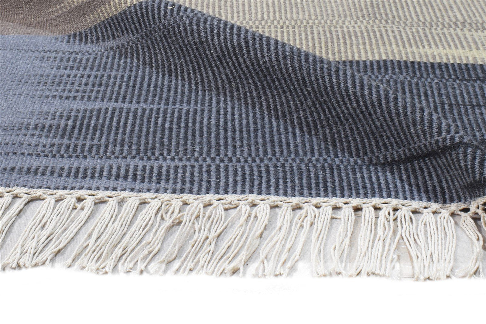 Wool Blue Rug 3' X 13' Modern Flatweave Scandinavian Abstract Small Runner 7865139069077