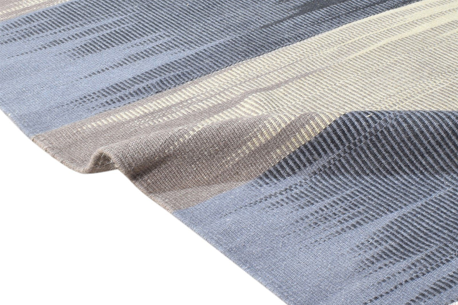 Wool Blue Rug 3' X 13' Modern Flatweave Scandinavian Abstract Small Runner 7865139069077
