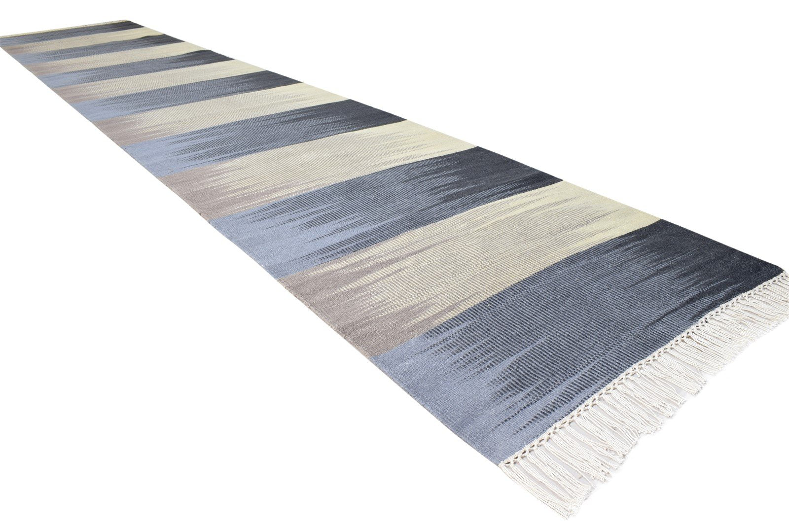 Wool Blue Rug 3' X 13' Modern Flatweave Scandinavian Abstract Small Runner 7865139069077