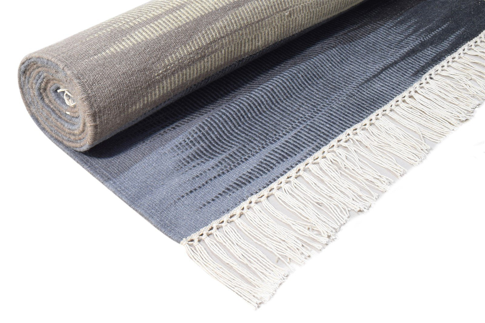 Wool Blue Rug 3' X 13' Modern Flatweave Scandinavian Abstract Small Runner 7865139069077