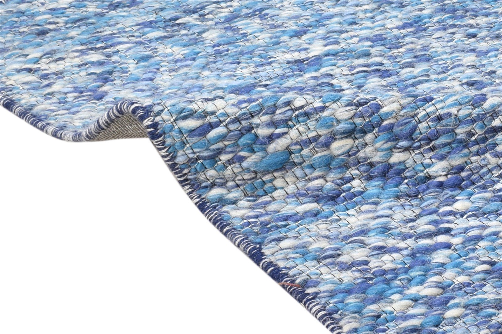 Wool Blue Rug 3' X 4' Modern Hand Woven Scandinavian Solid Small Carpet 7865071894677