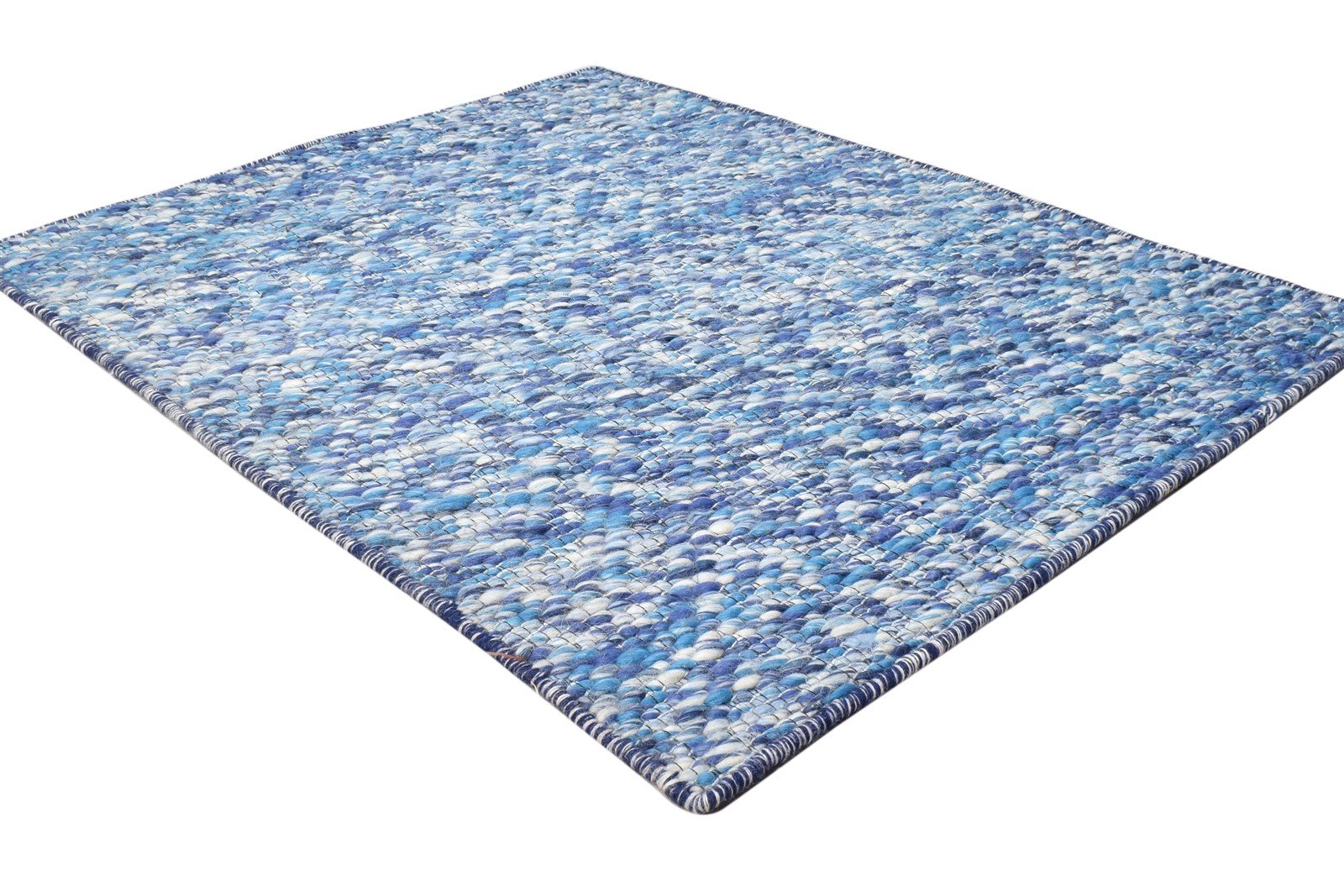 Wool Blue Rug 3' X 4' Modern Hand Woven Scandinavian Solid Small Carpet 7865071894677